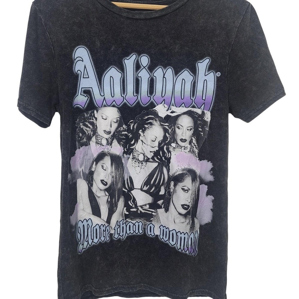 Aaliyah More Than A Woman Graphic T Shirt Black Mineral wash S Rap R&B Streetwea